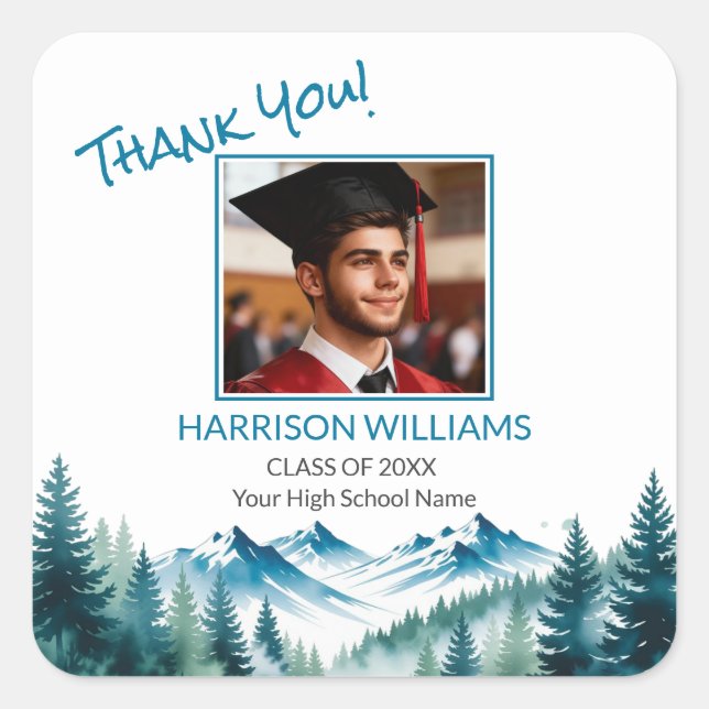 Mountain Adventure Grad Party Square Sticker (Front)