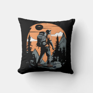 Mountain Adventure Hiking Throw Pillow