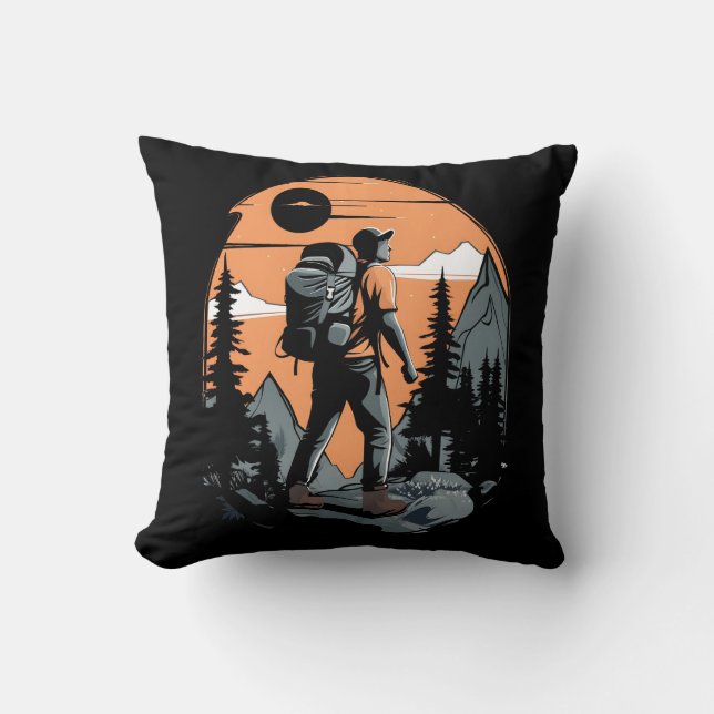 Mountain Adventure Hiking Throw Pillow (Front)