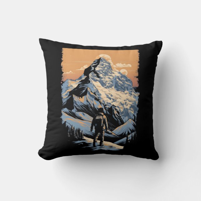 Mountain Adventure Hiking Throw Pillow (Front)