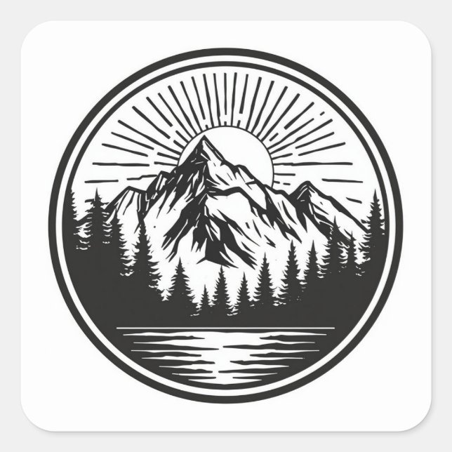 Mountain Adventure Logo | Camping Badge | Outdoor  Square Sticker (Front)