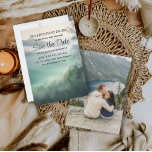 Mountain Adventure Wedding Photo Save Date  Save The Date<br><div class="desc">Mountain and adventure wedding Save the Date card. Personalized with your photo on the back. Purchase printed copies or order digital to share with friends and family through email or on your social media.</div>
