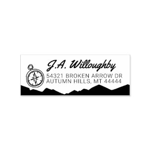 Mountain and Compass Address Rubber Stamp