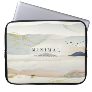 mountain and golden line arts background. Oriental Laptop Sleeve