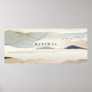 mountain and golden line arts background. Oriental Poster