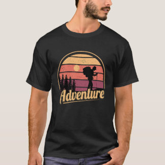 Mountain and Lake Adventure Retro Sunset Hiking &  T-Shirt