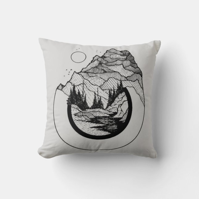 Mountain and Moon Throw Pillow (Front)
