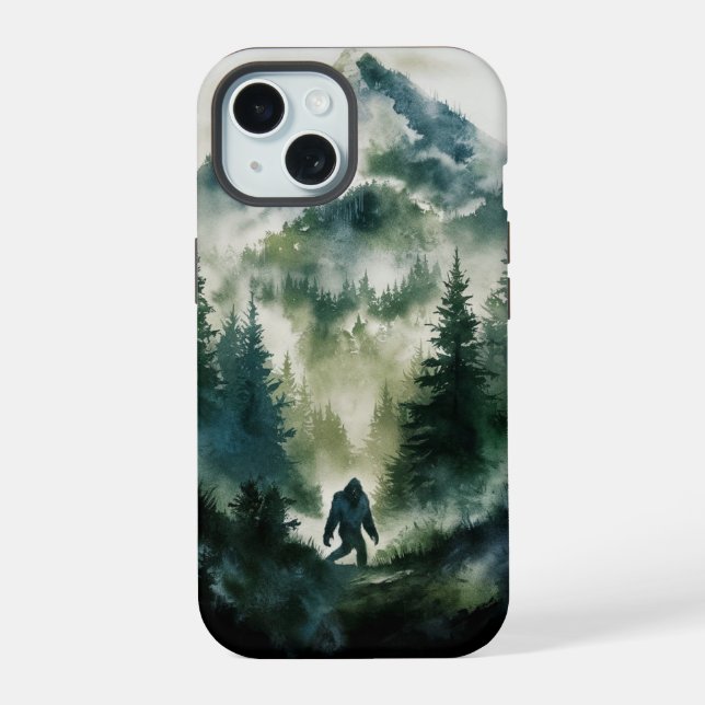 Mountain and Sasquatch iPhone 15 Case (Back)