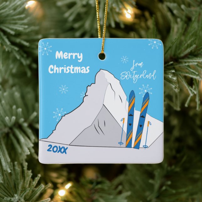 Mountain and Ski Souvenir Christmas Ornament (Tree)