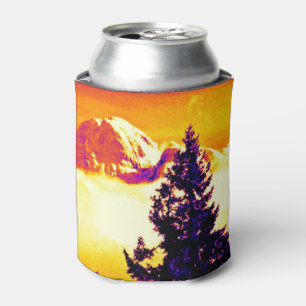 Mountain and tree beer can holder cooler
