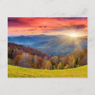 Mountain autumn landscape with forest postcard