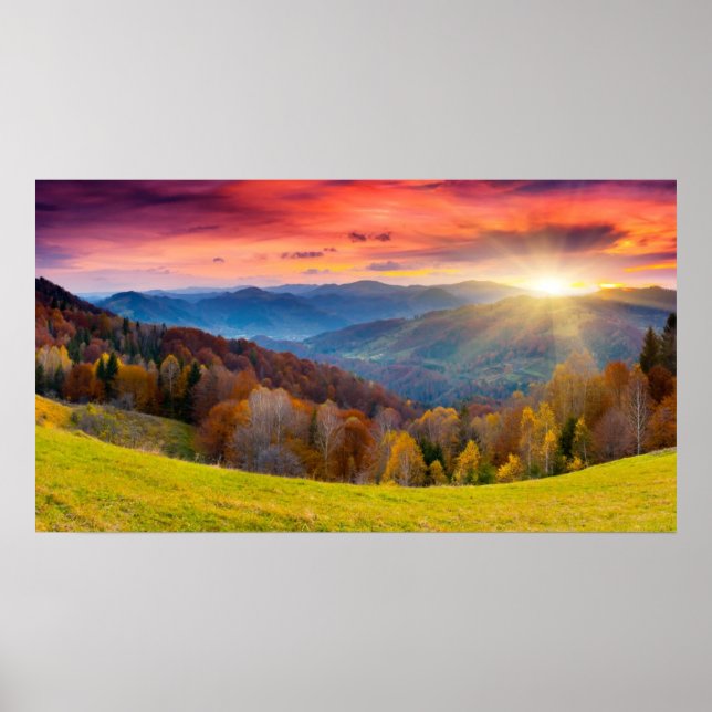 Mountain autumn landscape with forest poster (Front)