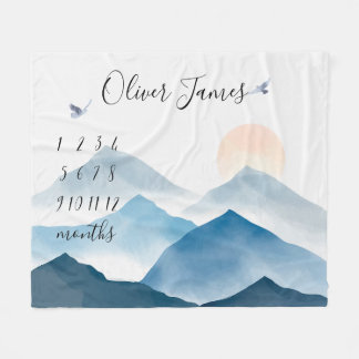 Mountain Baby Milestone Blanket, Monthly Calendar Fleece Blanket