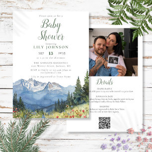 Mountain Baby Shower All In One Photo QR Code Invitation