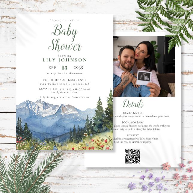 Mountain Baby Shower All In One Photo QR Code Invitation (Mountain Baby Shower All In One Photo QR Code Invitation)