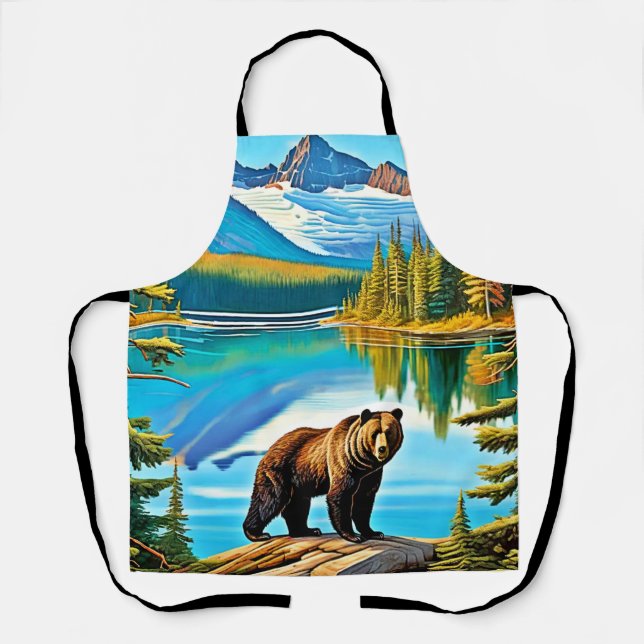 Mountain Bear: Lake Reflection Art Apron (Front)