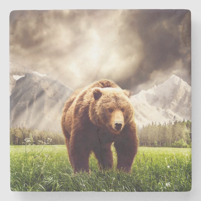 Mountain Bear Stone Coaster (Front)