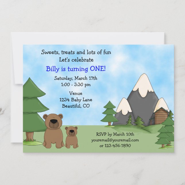 Mountain Bears 1st Birthday Invitation for Boys (Front)