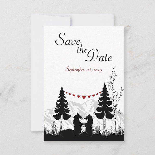 Mountain Bears Save the Date Wedding Announcement (Front)