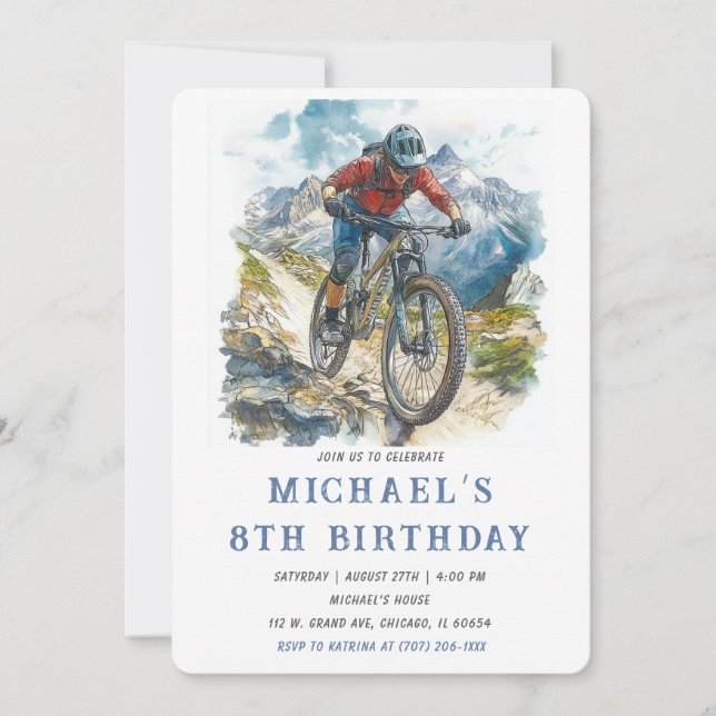 Mountain Bike 8th Birthday Party Template (Front)