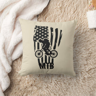 Mountain Bike American Flag Mtb Patriotic Throw Pillow