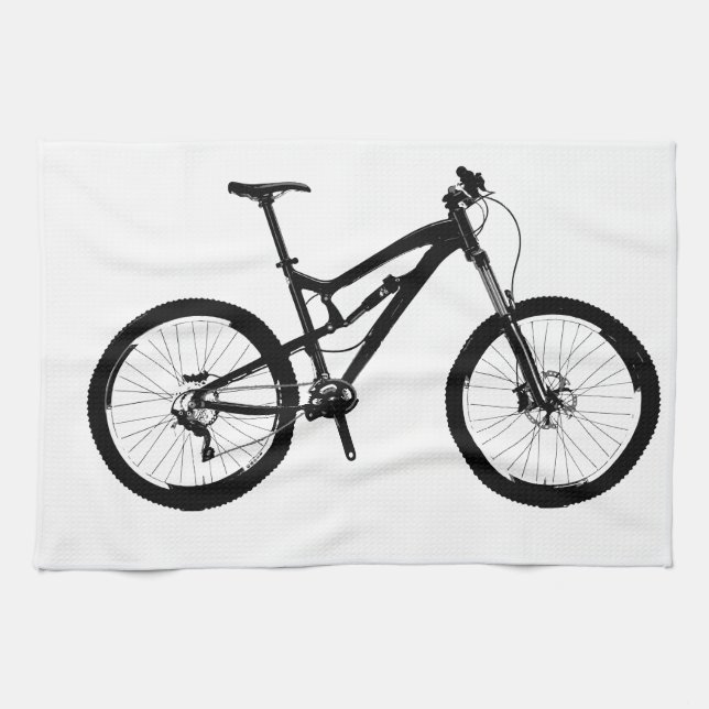 Mountain Bike - Black on White Kitchen Towel (Horizontal)