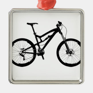 Mountain Bike - Black on White Metal Ornament