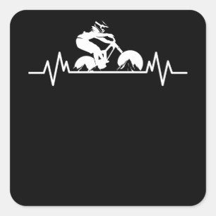 Mountain Bike Downhill Heartbeat Fun Bicycle Gift Square Sticker