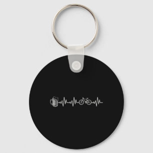 Mountain Bike Heartbeat Cycling Bicycle And Beer C Keychain