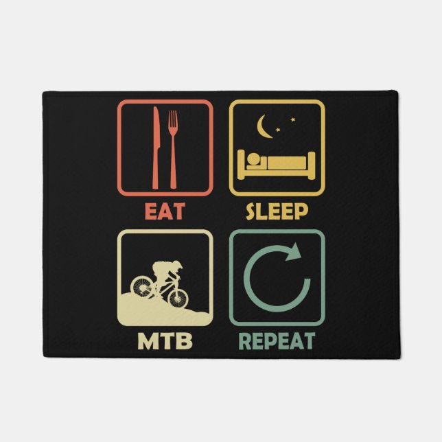 Mountain Bike MTB Eat Sleep Repeat Funny Retro Doormat (Front)