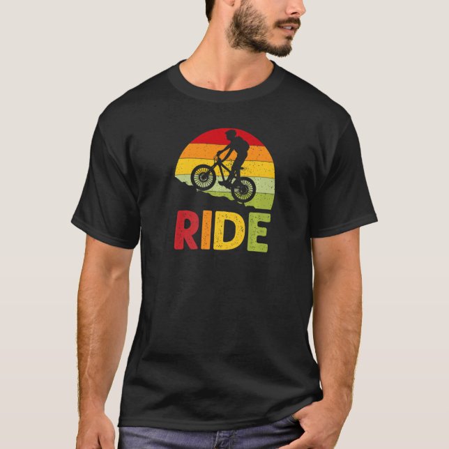 Mountain Bike Ride Retro Sunset   T-Shirt (Front)