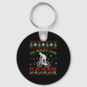 Mountain Bike Rider, Oh What Fun Christmas Ugly Sw Keychain