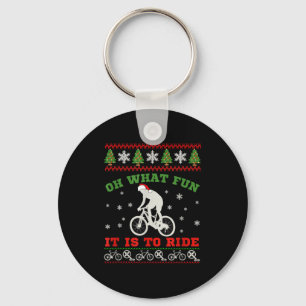 Mountain Bike Rider, Oh What Fun Christmas Ugly Sw Keychain