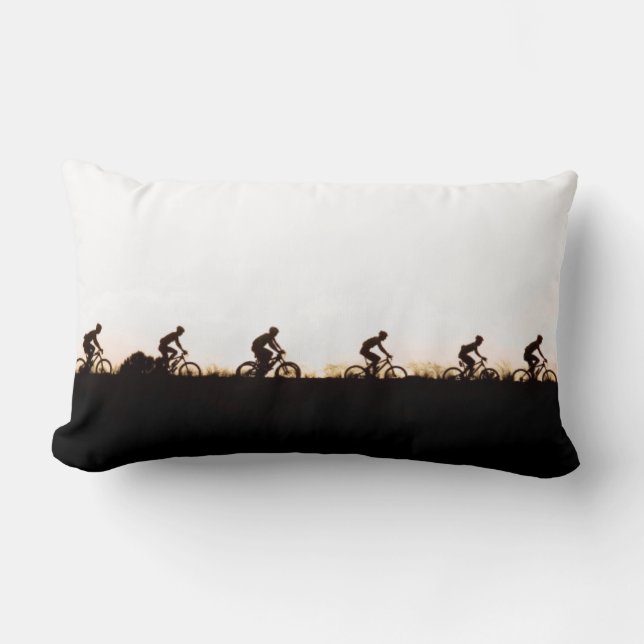 Mountain Bike Riders Make Their Way Over The Dam Lumbar Pillow (Front)