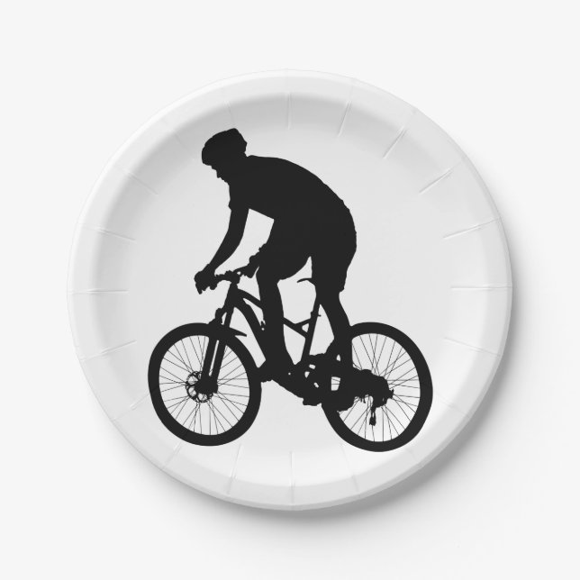 Mountain bike silhouette - Choose background color Paper Plate (Front)