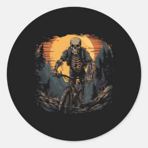 Mountain Bike Skeleton Halloween Classic Round Sticker