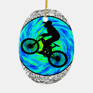 MOUNTAIN BIKE TRACKED CERAMIC ORNAMENT