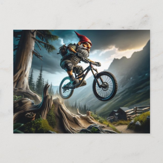 Mountain Bike Trail Shredding Gnome Postcard (Front)