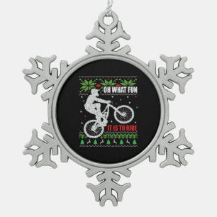 Mountain Bike Ugly Christmas Snowflake Pewter Christmas Ornament