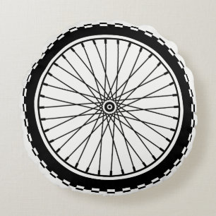 Mountain Bike Wheel - Black Round Pillow