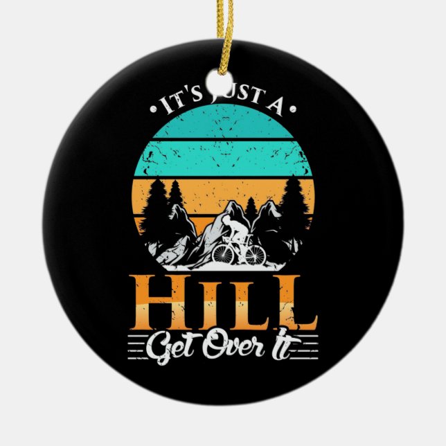 Mountain Biker Get Over Hill Ceramic Ornament (Front)