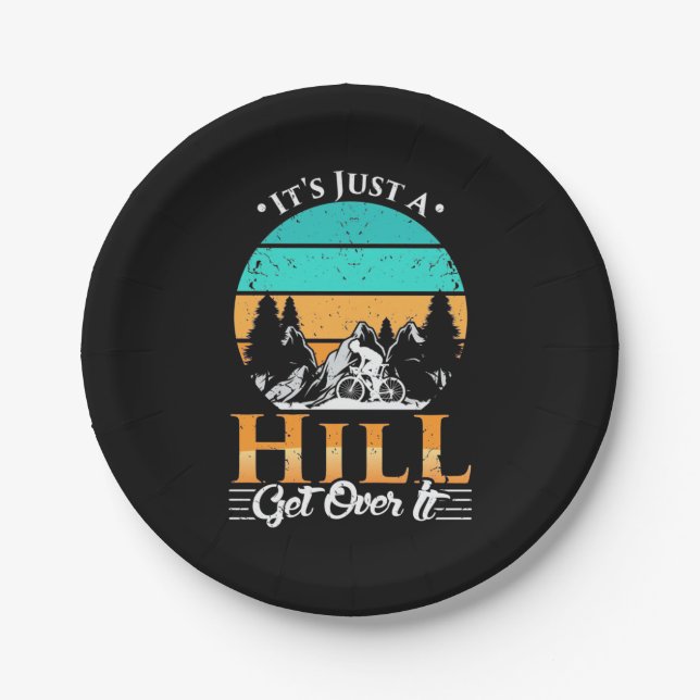 Mountain Biker Get Over Hill Paper Plate (Front)