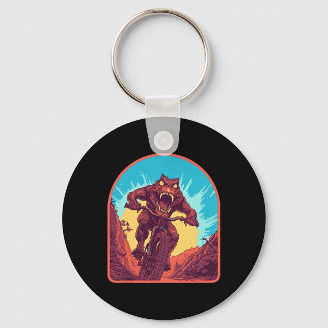 Mountain Biker Monster Awesome Horror Biking Illus Keychain (Front)