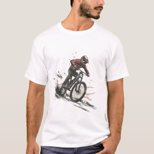 Mountain Biker Racing Downhill - Minimalist Art T-Shirt