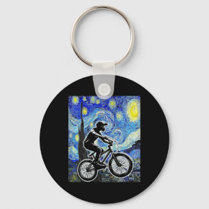Mountain Biker Starry Night Mtb Van Gogh Mountain Keychain