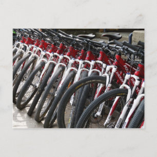 Mountain bikes in a row postcard