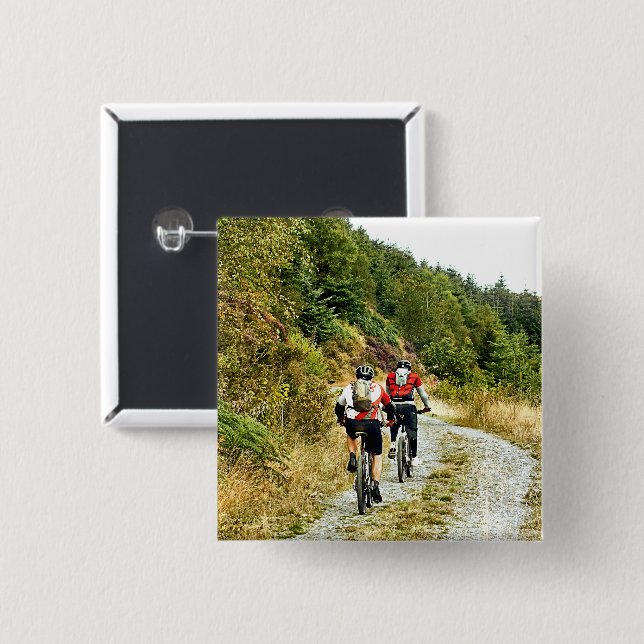 MOUNTAIN BIKING 2 INCH SQUARE BUTTON (Front & Back)