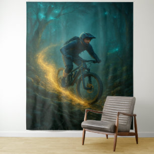 Mountain Biking Adventure Forest Scene Design Tapestry