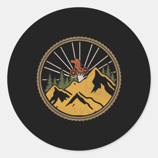 Mountain Biking Adventure Trail Mtb Cyclist Retro  Classic Round Sticker (Front)