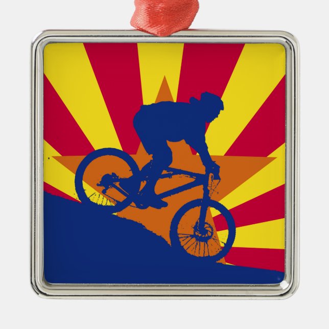 Mountain biking Arizona flag Metal Ornament (Front)